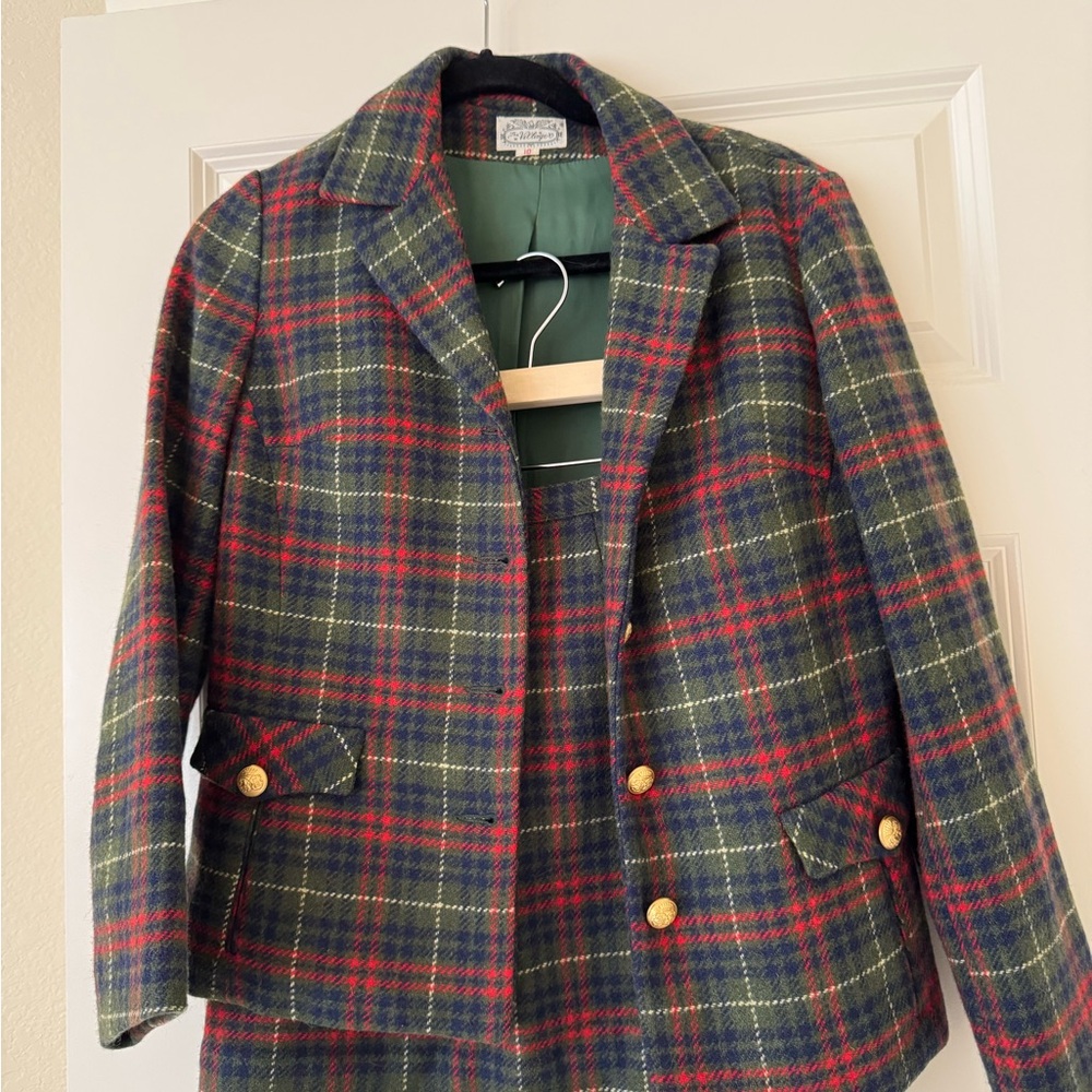 Vintage Wool Plaid Women's Suit Set | Blazer + Mini Skirt